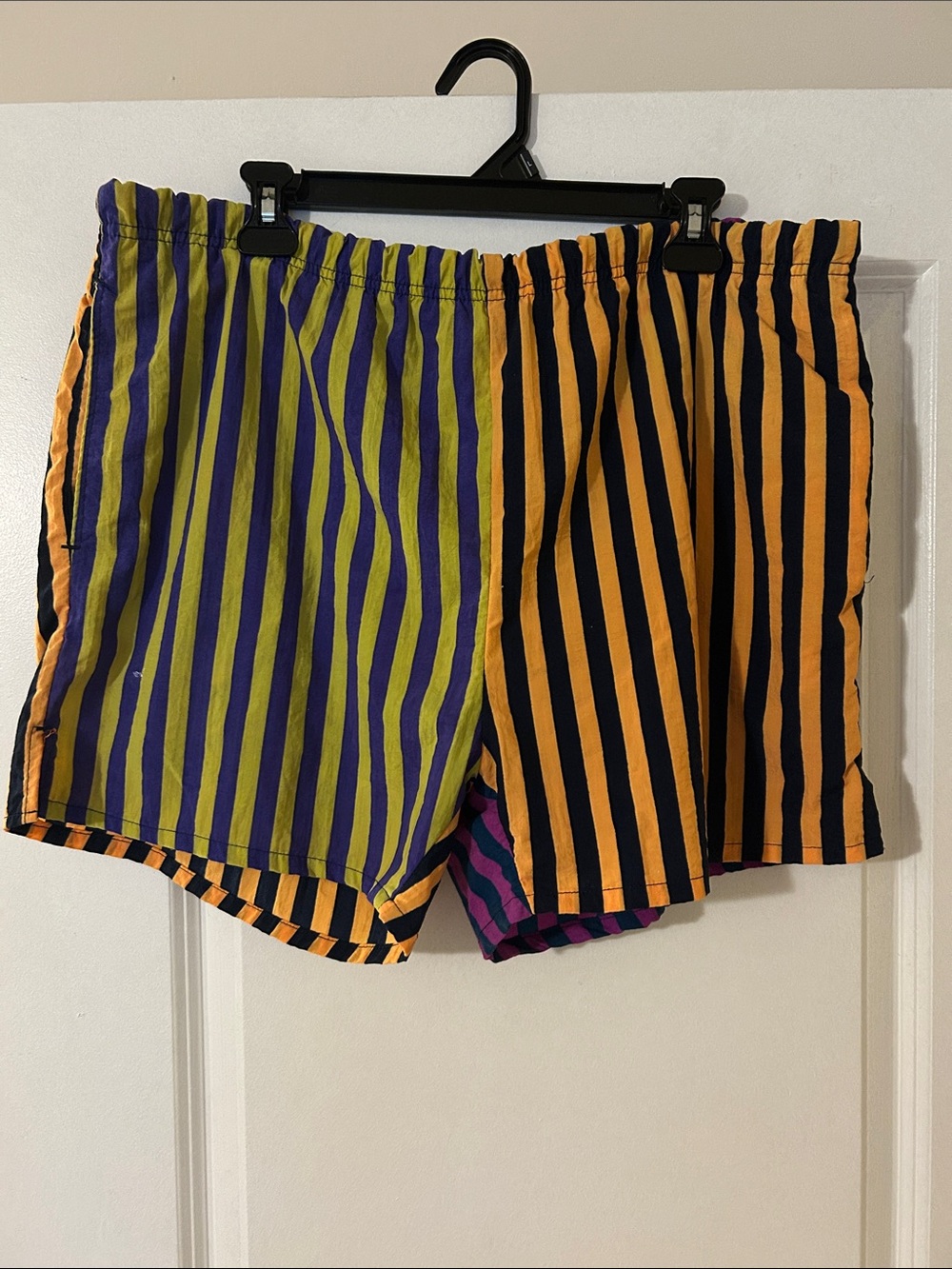 Men's Striped Swim Trunks in Orange, Black & Green